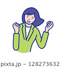 ガッツポーズをする女性の上半身イラスト素材 128273632