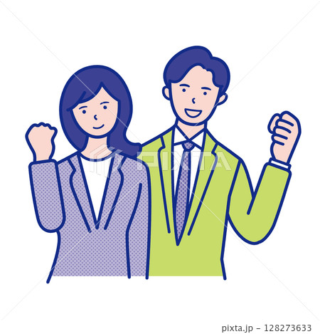 ガッツポーズをするスーツ姿の20代〜40代男女 128273633