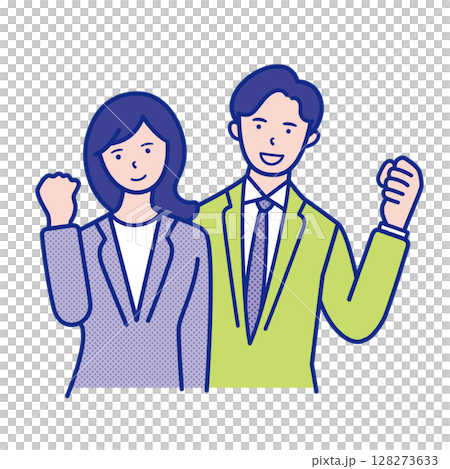 ガッツポーズをするスーツ姿の20代〜40代男女 128273633