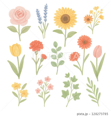 花　一輪　イラスト　切り抜き　水彩風 128273785