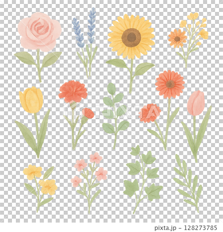 花　一輪　イラスト　切り抜き　水彩風 128273785