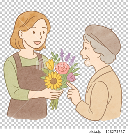 Florist clerk female illustration watercolor style 128273787