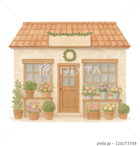 花屋　外観　イラスト　水彩風 128273788