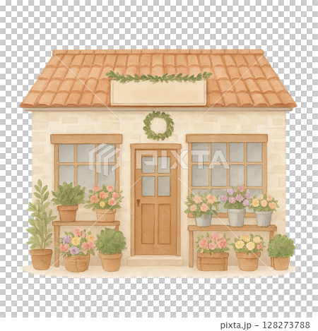 花屋　外観　イラスト　水彩風 128273788