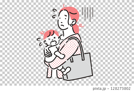 人物 泣いた赤ちゃんを抱っこするワーキングマザー 128273802