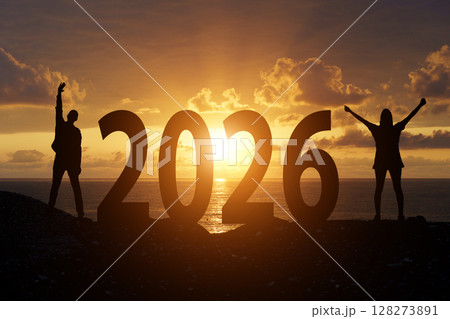 Motivational New Year 2026 Celebration at Sunset Motivational New Year 2026 Celebration at Sunset 128273891