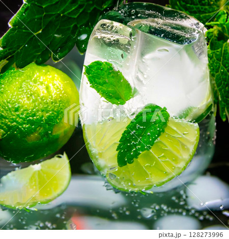 lime ice and mint in water during summer lime ice and mint in water during summer 128273996