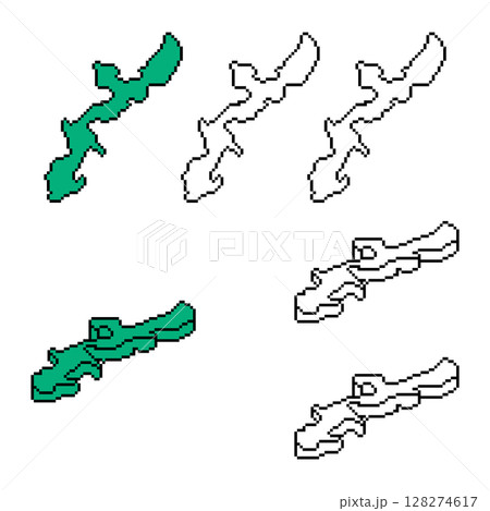 手書き_日本地図_沖縄県_ピクセルアート_セット 128274617