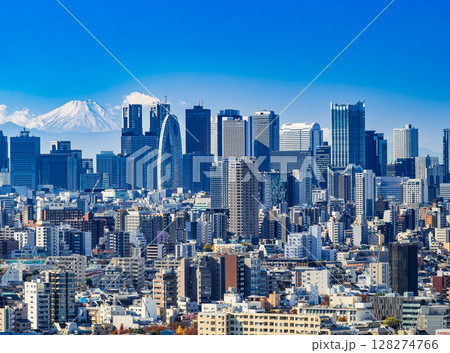 東京　富士山と新宿の高層ビル 128274766