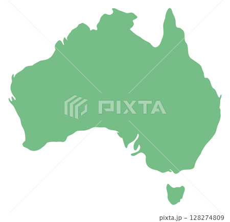 オーストラリア大陸を緑色で描いたシンプルなシルエット地図イラスト 128274809