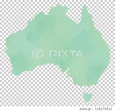 Silhouette map illustration of the Australian continent in a light watercolor style 128274812
