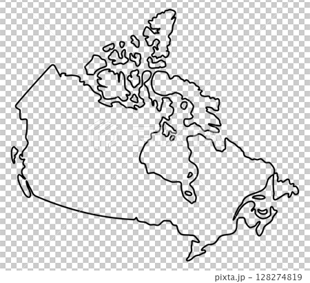 A simple map illustration of Canada with its territories and islands outlined. 128274819