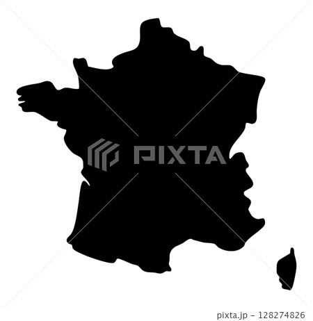 フランス本土とコルシカ島を描いた黒いシルエット地図イラスト 128274826