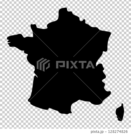 Black silhouette map illustration of mainland France and the island of Corsica 128274826
