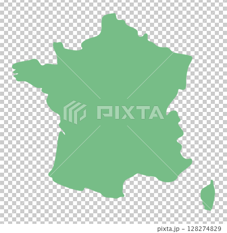 Simple silhouette map illustration of mainland France and the island of Corsica in green 128274829