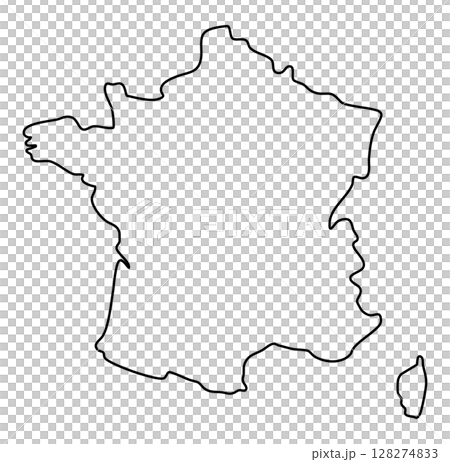 Simple map illustration of mainland France and the island of Corsica with outlines 128274833