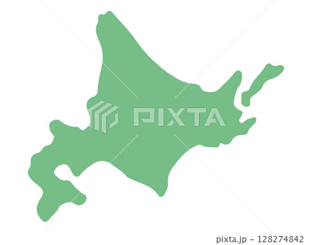 北海道のシンプルなグリーン地図イラスト 128274842