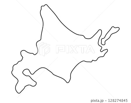 北海道の輪郭を描いたシンプルな地図線画イラスト 128274845