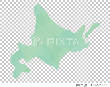 北海道形狀的水彩風格地圖插圖 128274847