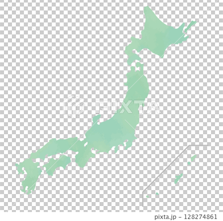 日本列島的地圖輪廓圖（水彩畫） 128274861
