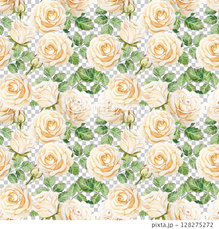 Peach roses seamless pattern. Hand drawn watercolor flowers illustration isolated on white. For cards, textiles, fabrics, wrapping paper, covers, wallpapers. 128275272