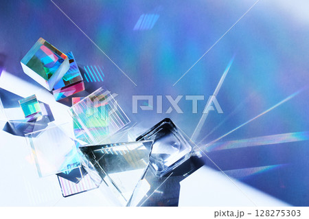 Prismatic Cubes. Colorful glass cubes casting rainbow reflections Prismatic Cubes. Colorful glass cubes casting rainbow reflections 128275303