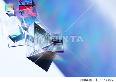 Prismatic Cubes. Colorful glass cubes casting rainbow reflections 128275305