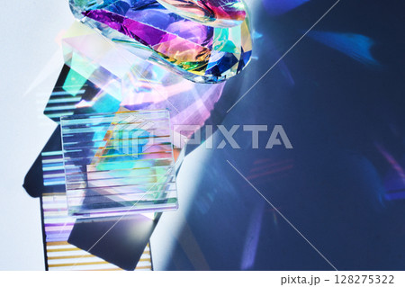 Colorful Reflections. Geometric prisms casting vibrant, multicolored shadows 128275322