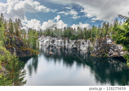 Landscape of the mountain park Ruskeala in the Republic of Karelia 128275659