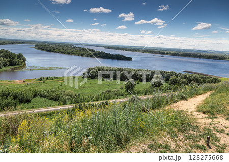 View of the confluence of the Toima river into the Kama river, Elabuga, Tatarstan, Russian Federation 128275668