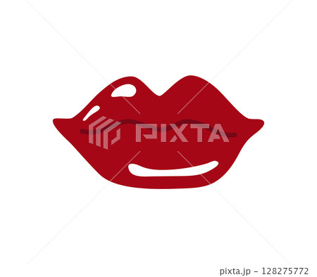 Women's lips with red lipstick. Vector simple abstract illustration isolated on a white background. 128275772