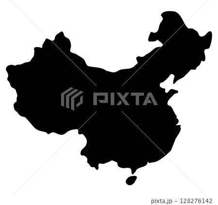 中国のシルエット地図イラスト（ブラック） 128276142