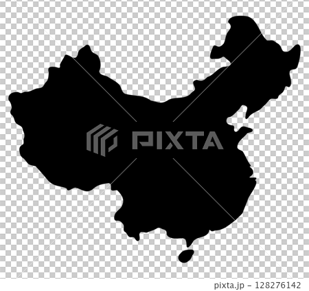 中国のシルエット地図イラスト（ブラック） 128276142