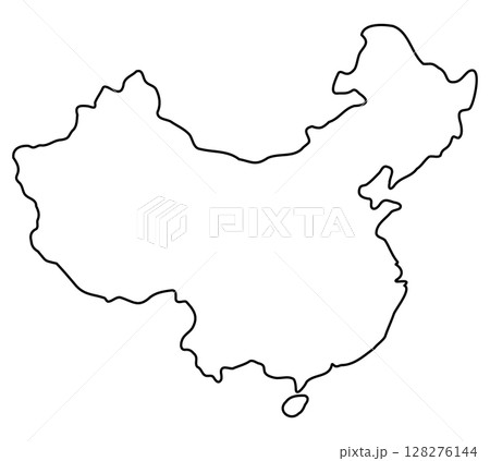 中国の国土シルエット地図イラスト（線画） 128276144