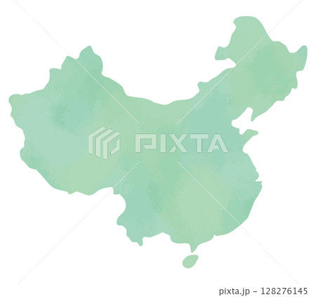 中国の国土シルエット地図イラスト（水彩風） 128276145