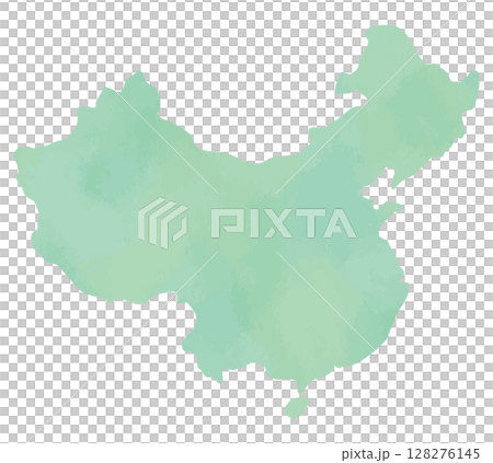 中国の国土シルエット地図イラスト（水彩風） 128276145