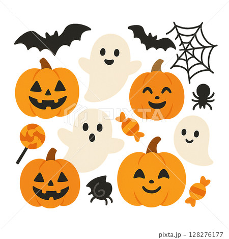 ハロウィン要素 フラットベクターイラスト（AI生成） / Flat Vector Illustrat 128276177