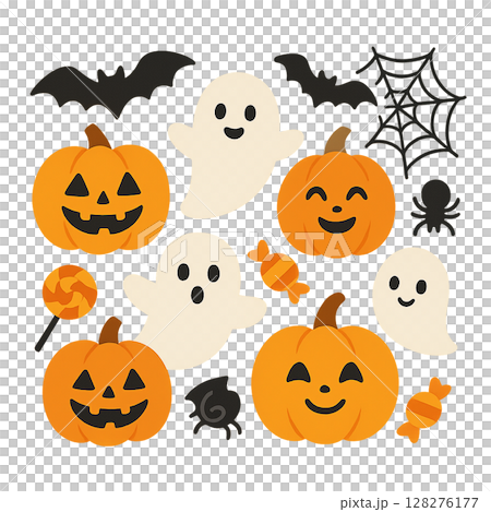 萬聖節元素平面向量插圖（AI 生成） 128276177