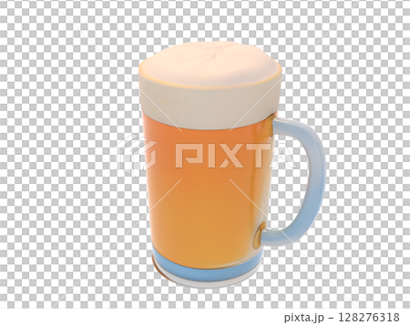 Freshly poured ice-cold draft beer from an izakaya, almost overflowing with foam 128276318