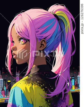 振り向く女性キャラクター 振り向く女性キャラクター 128276396