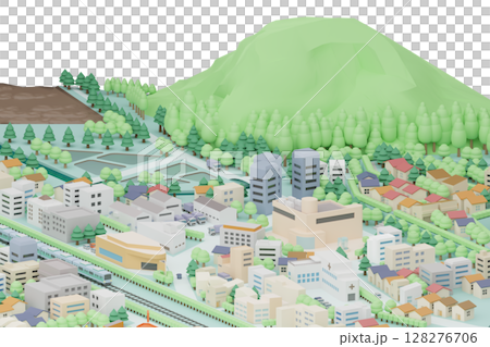 充滿活力的城市景觀與山脈 3（透明背景） 128276706