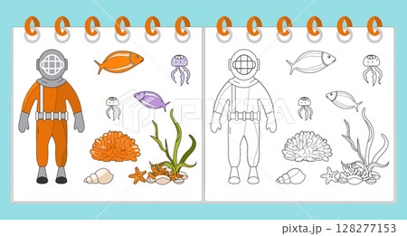 Coloring book Underwater Seabed Ocean Sea habitat 128277153