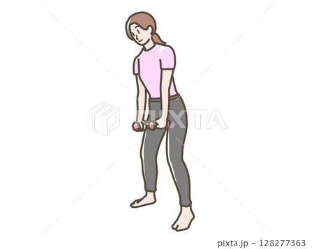 ダンベル体操をする女性のイラスト 128277363