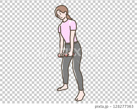 ダンベル体操をする女性のイラスト 128277363