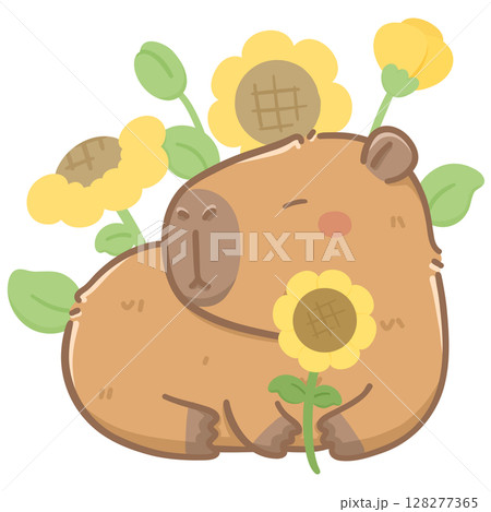 Capybara with sunflower  128277365