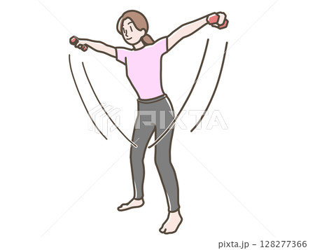 ダンベル体操をする女性のイラスト 128277366