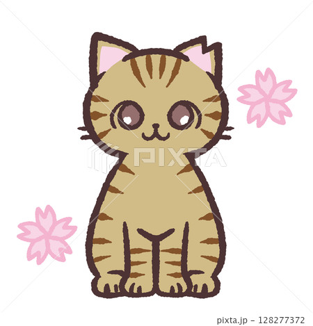トラ柄のさくら猫のイラスト 128277372