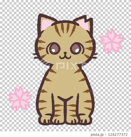 トラ柄のさくら猫のイラスト 128277372