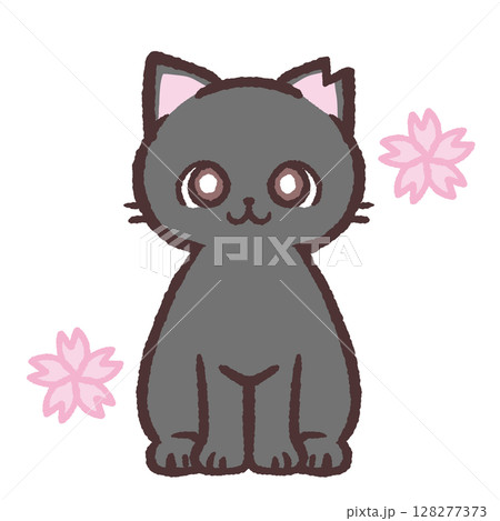 黒いさくら猫のイラスト 黒いさくら猫のイラスト 128277373