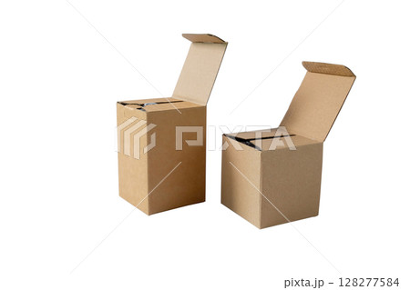 Open Small brown box or Cardboard box on white background Open Small brown box or Cardboard box on white background 128277584